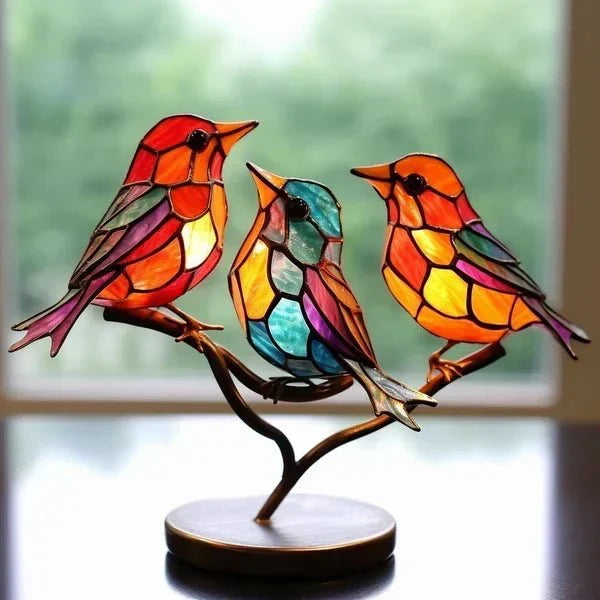Vogel decoraties | Luxe gekleurd glas - glas in lood