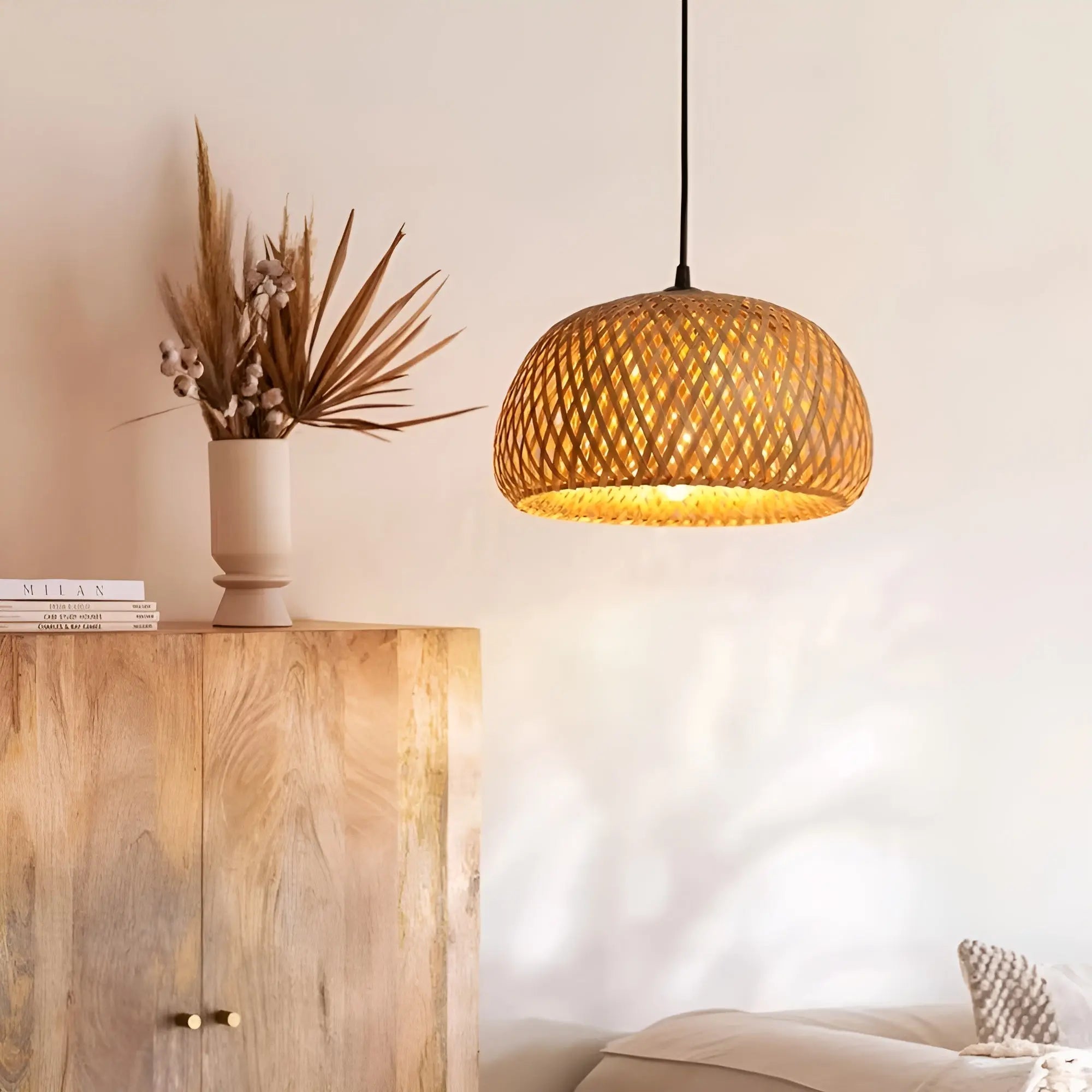 Elegante Rieten Kroonluchter - Handgemaakte Bamboe Plafondlamp