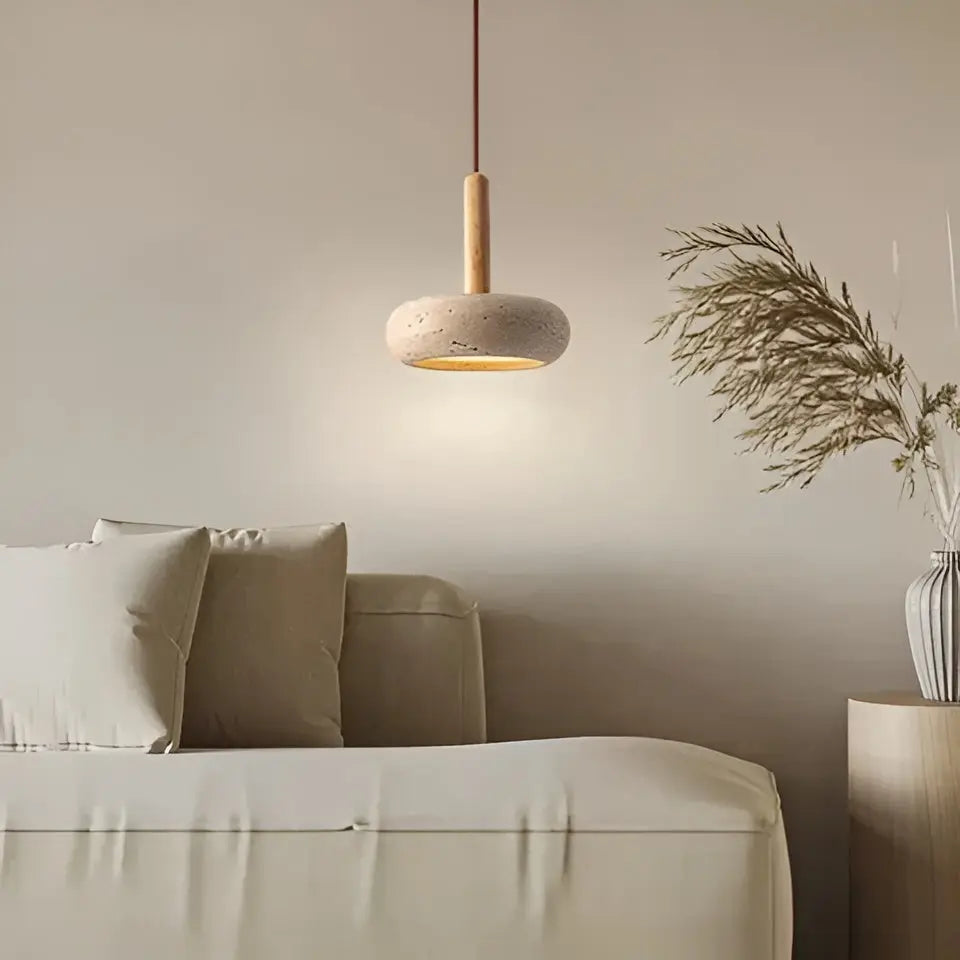 Retro Wabi Sabi LED Plafondlamp - HaloStone Travertijn