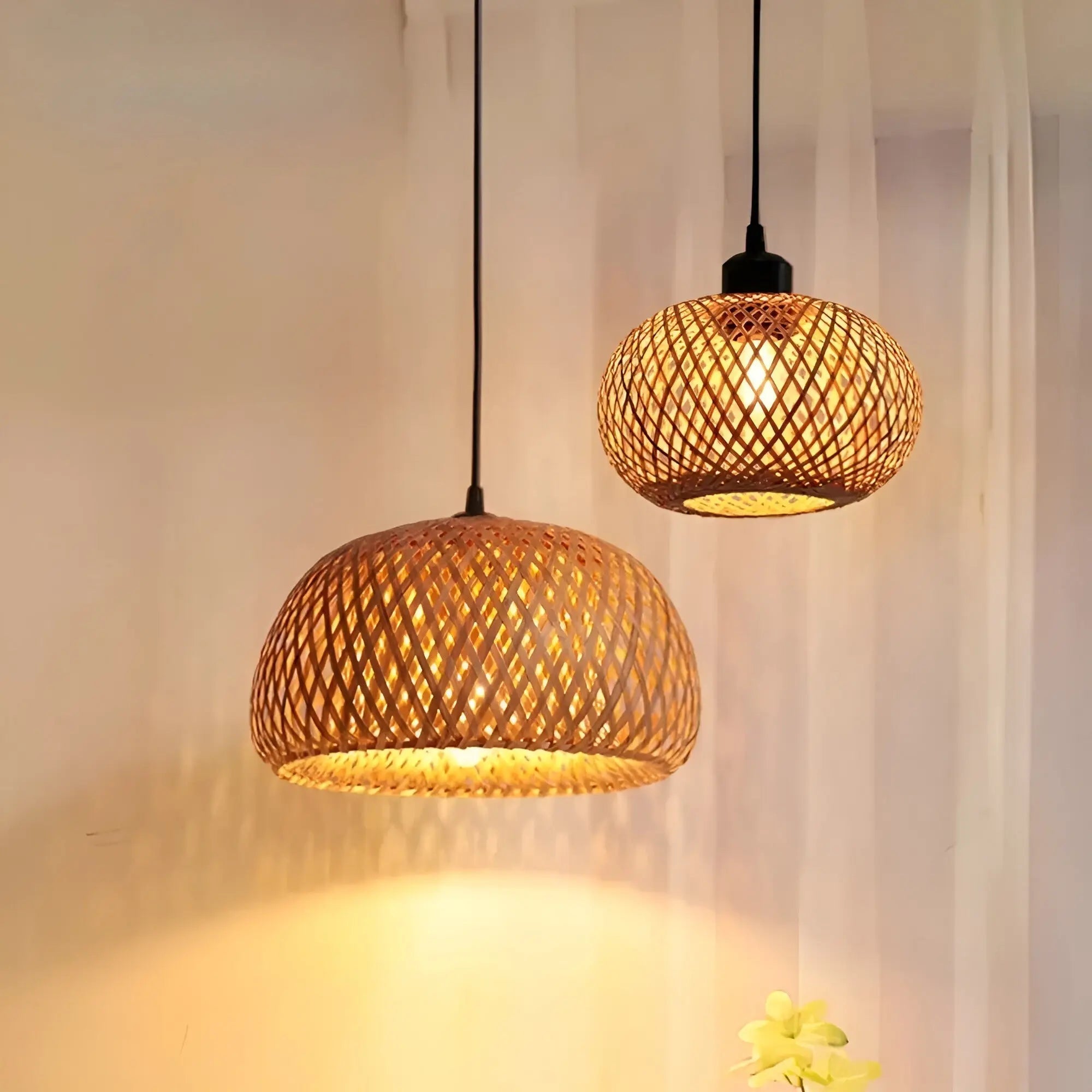 Elegante Rieten Kroonluchter - Handgemaakte Bamboe Plafondlamp
