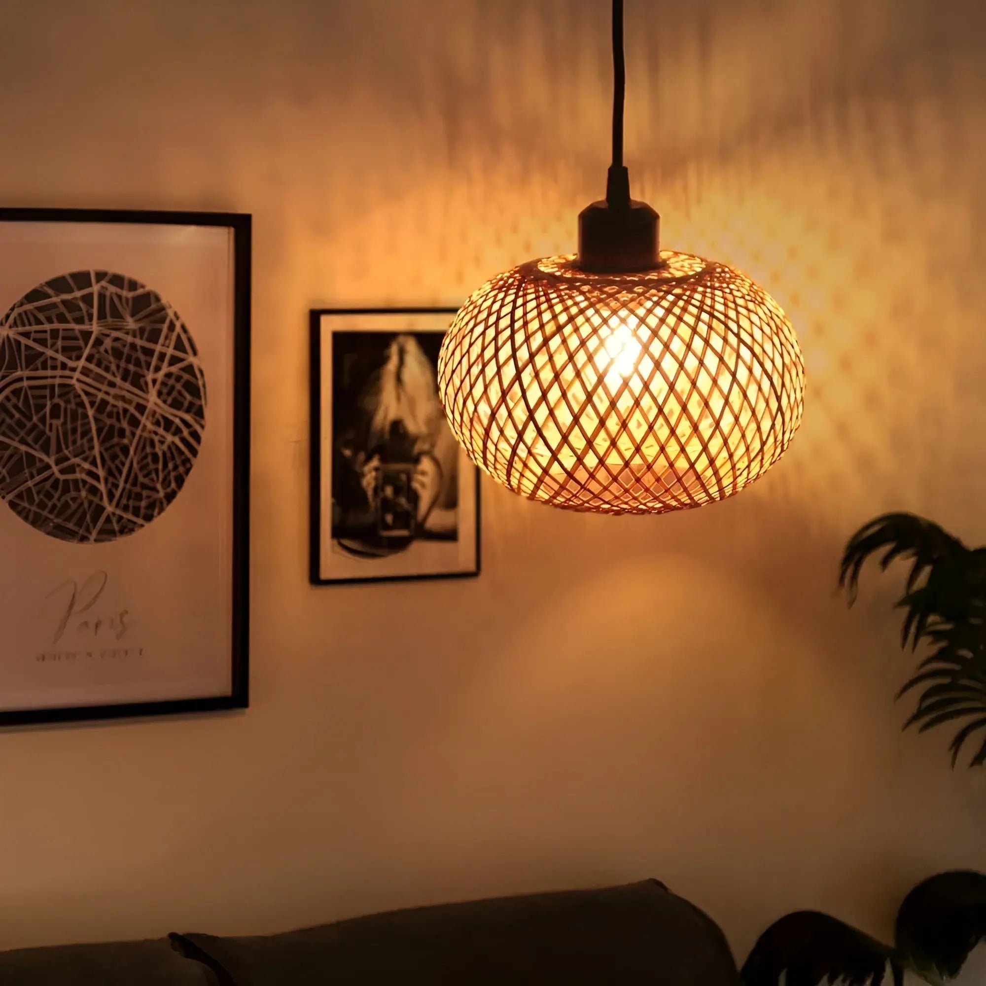 Elegante Rieten Kroonluchter - Handgemaakte Bamboe Plafondlamp
