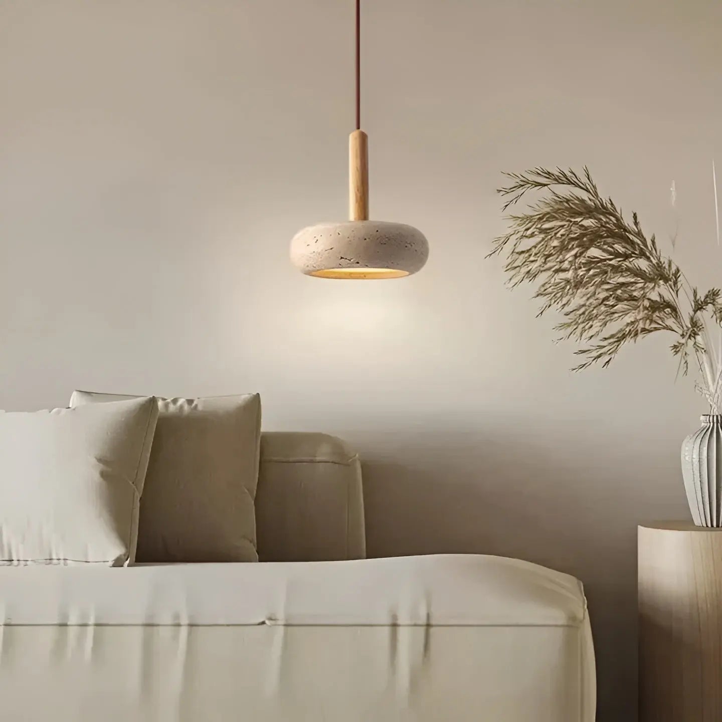 Retro Wabi Sabi LED Plafondlamp - HaloStone Travertijn