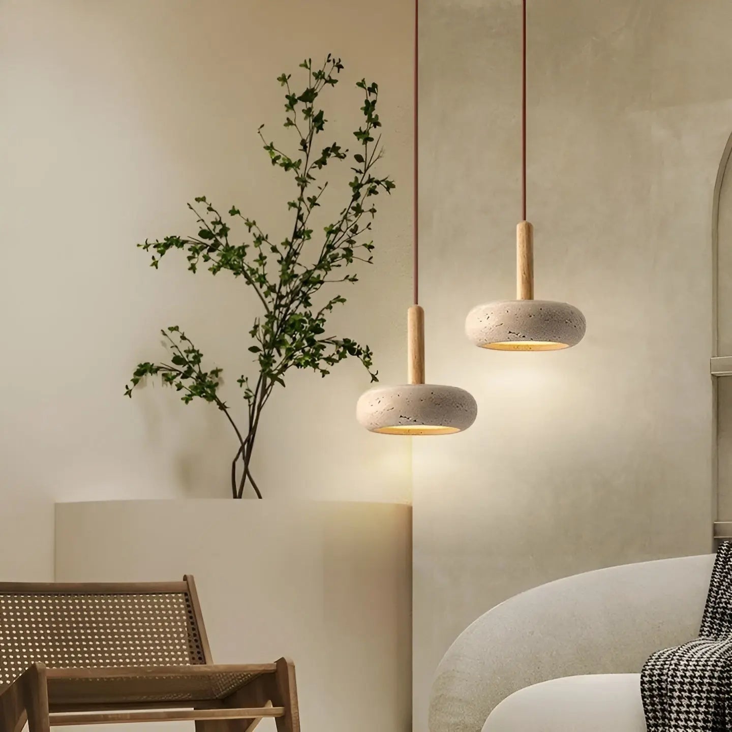Retro Wabi Sabi LED Plafondlamp - HaloStone Travertijn